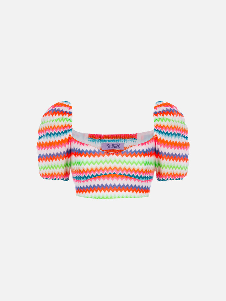 Top corto Delia fluo chevron raschel 