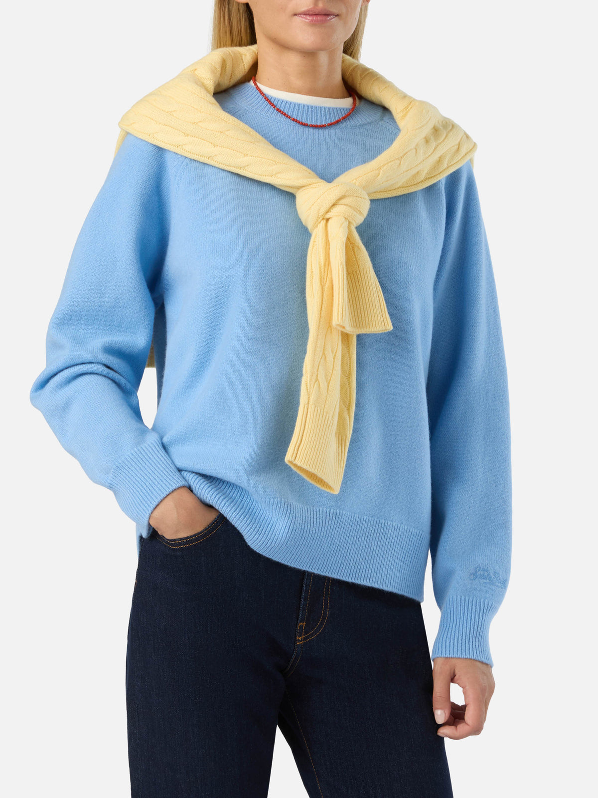 Jersey de punto de cuello redondo de lana Light blue Delphine 