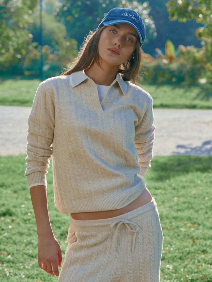 Pantalon en laine Dinard beige avec finitions contrastées 