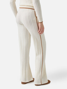 Dinard cable-knit trousers in white wool with St. Barth embroidery