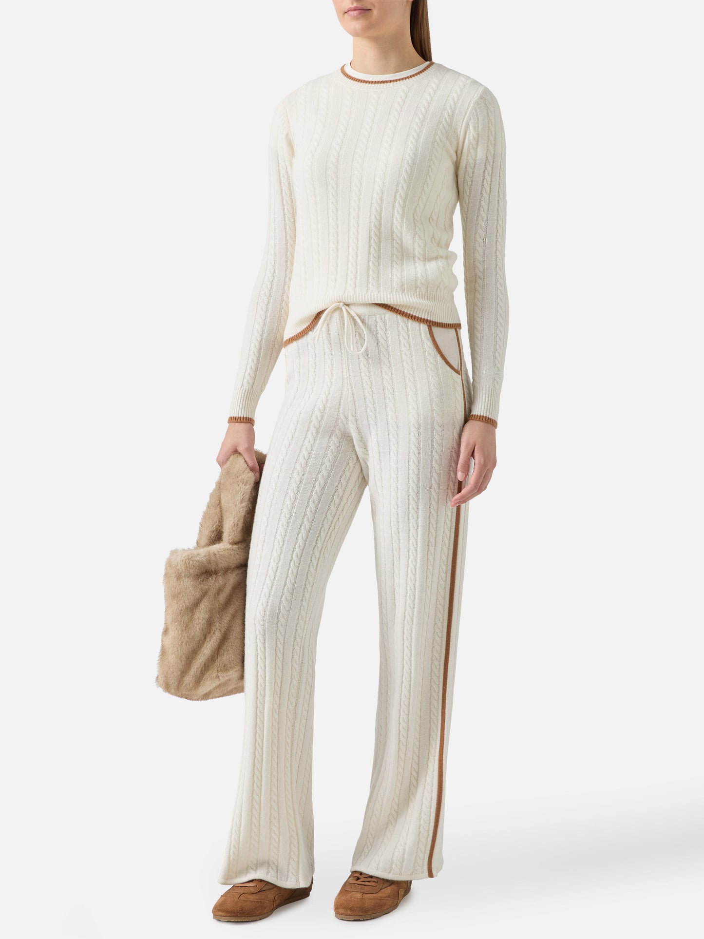 Dinard cable-knit trousers in white wool with St. Barth embroidery