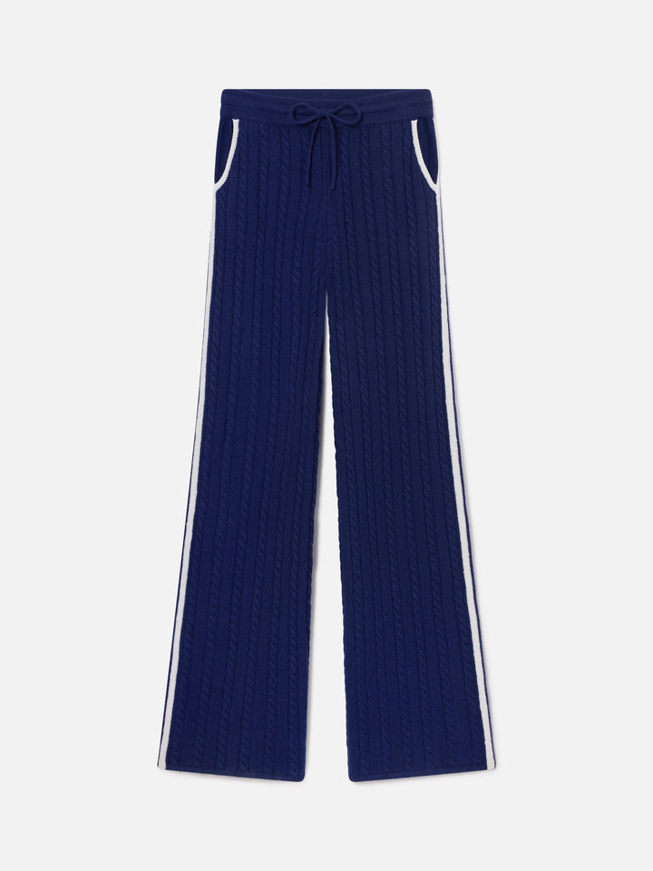 Pantalon en laine Night blue Dinard avec finitions contrastées 