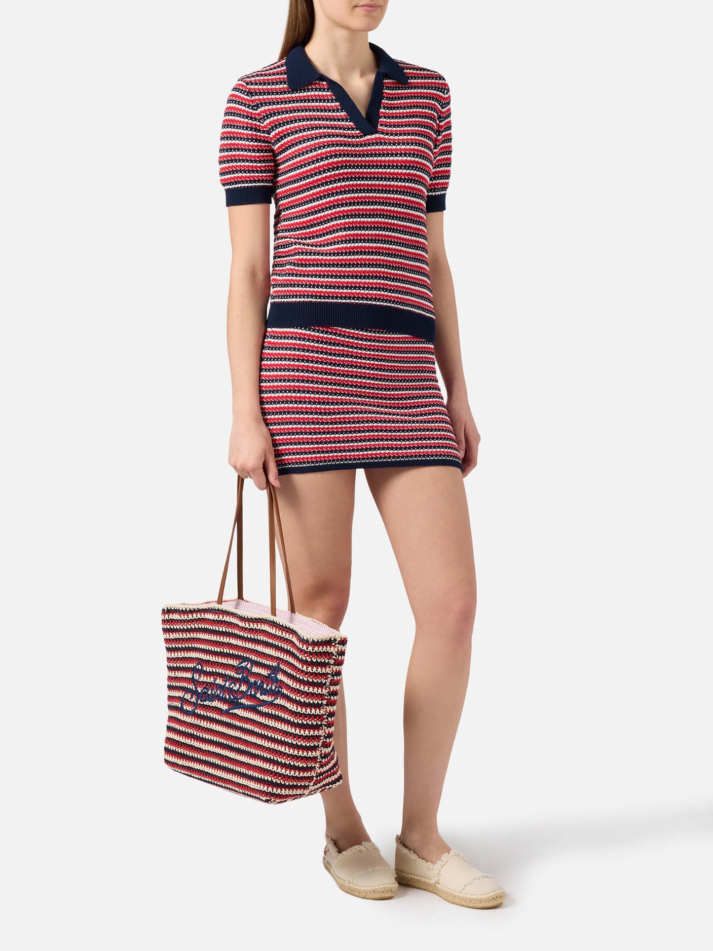 Gonna corta Delma Ridge in maglia di cotone a righe