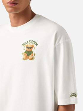 Weißes Oversize-T-Shirt aus Baumwolle Delmar mit Bearcoin-Print auf der Rückseite 