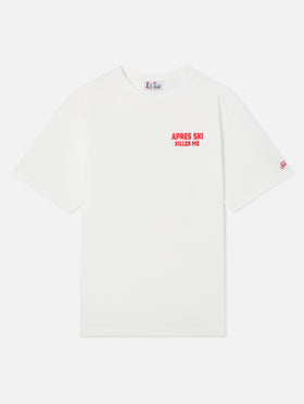 Camiseta oversize de algodón blanca Delmar con estampado Après Ski Killed Me en la espalda 