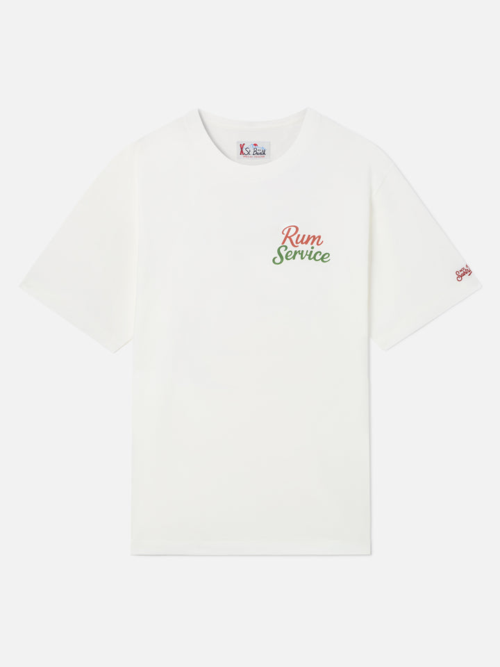 T-shirt Delmar oversize bianca in cotone con stampa Rum Service sul retro