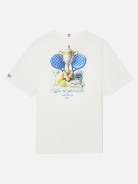 T-shirt Delmar oversize bianca in cotone con stampa padel sul retro