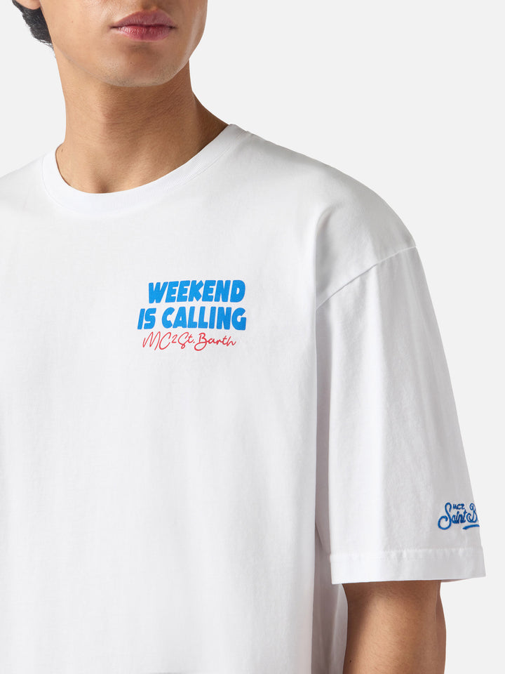 Delmar t-shirt with Weekend Is Calling print and maxi graphic on the back