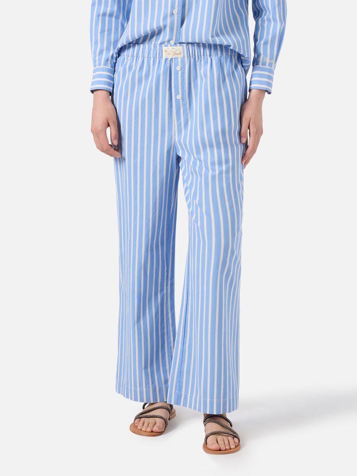 Light blue striped Doha poplin trousers