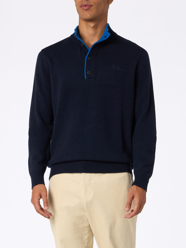 Maglione polo in misto cashmere blu navy da uomo Dorian