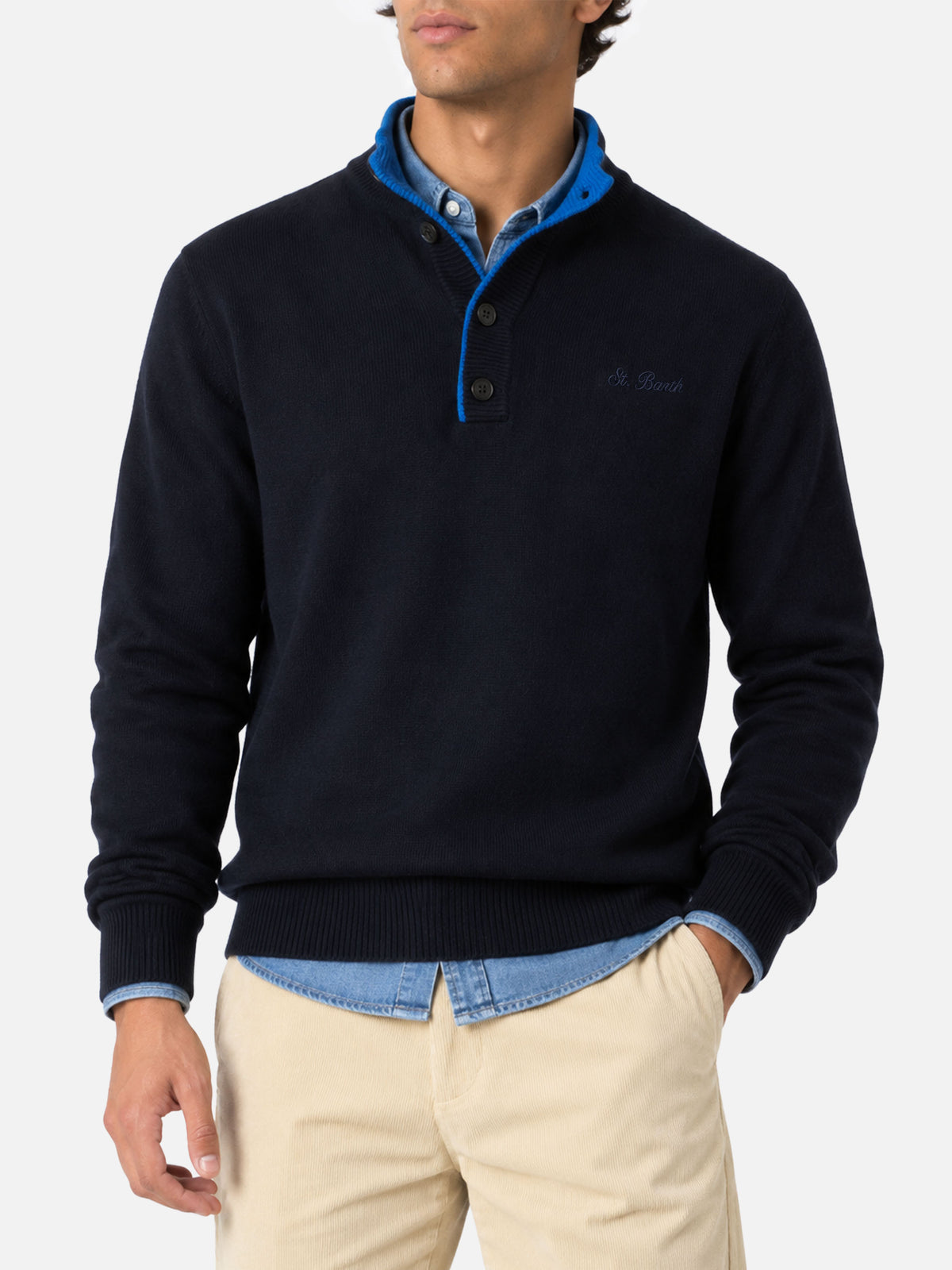Polo in maglia blu navy in MISTO CASHMERE