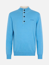 Maglione polo in misto cashmere blu polvere da uomo Dorian