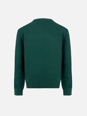 Boy green crewneck sweater beagle scarf Douglas