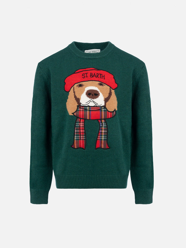 Boy green crewneck sweater beagle scarf Douglas