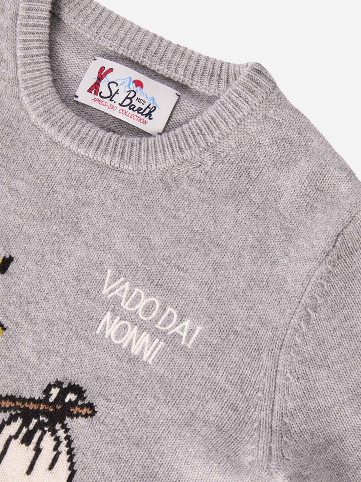 Maglione Douglas  in misto cashmere con stampa Woodstock e ricamo Vado dai Nonni | PEANUTS SPECIAL EDITION