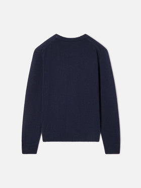 Navy blue Douglas crewneck knit with Non E Colpa Mia intarsia