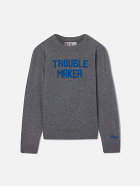 Prenda de punto con cuello redondo Douglas en gris con lettering Trouble Maker 