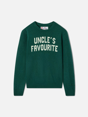 Green Douglas crewneck knit with Uncle's Favourite intarsia