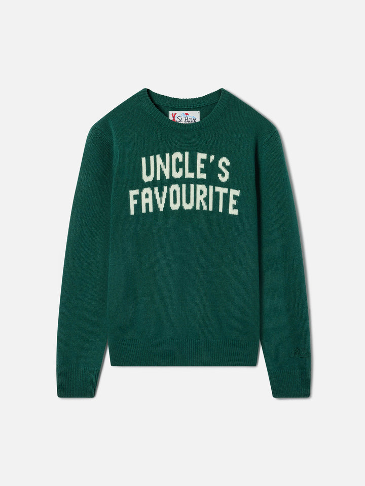 Grüner Douglas Strickpullover mit Rundhalsausschnitt mit Uncle's Favourite Intarsie 