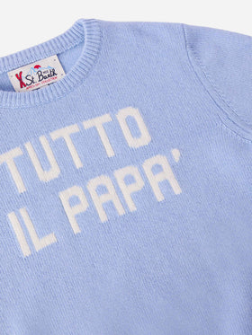 Light blue crewneck sweater Douglas with Tutto il papà jacquard