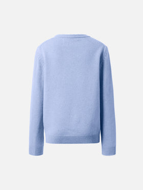 Light blue crewneck sweater Douglas with Tutto il papà jacquard