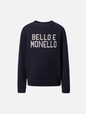 Navy blue crewneck sweater Douglas with Bello e monello jacquard