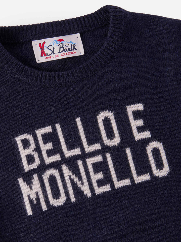 Navy blue crewneck sweater Douglas with Bello e monello jacquard