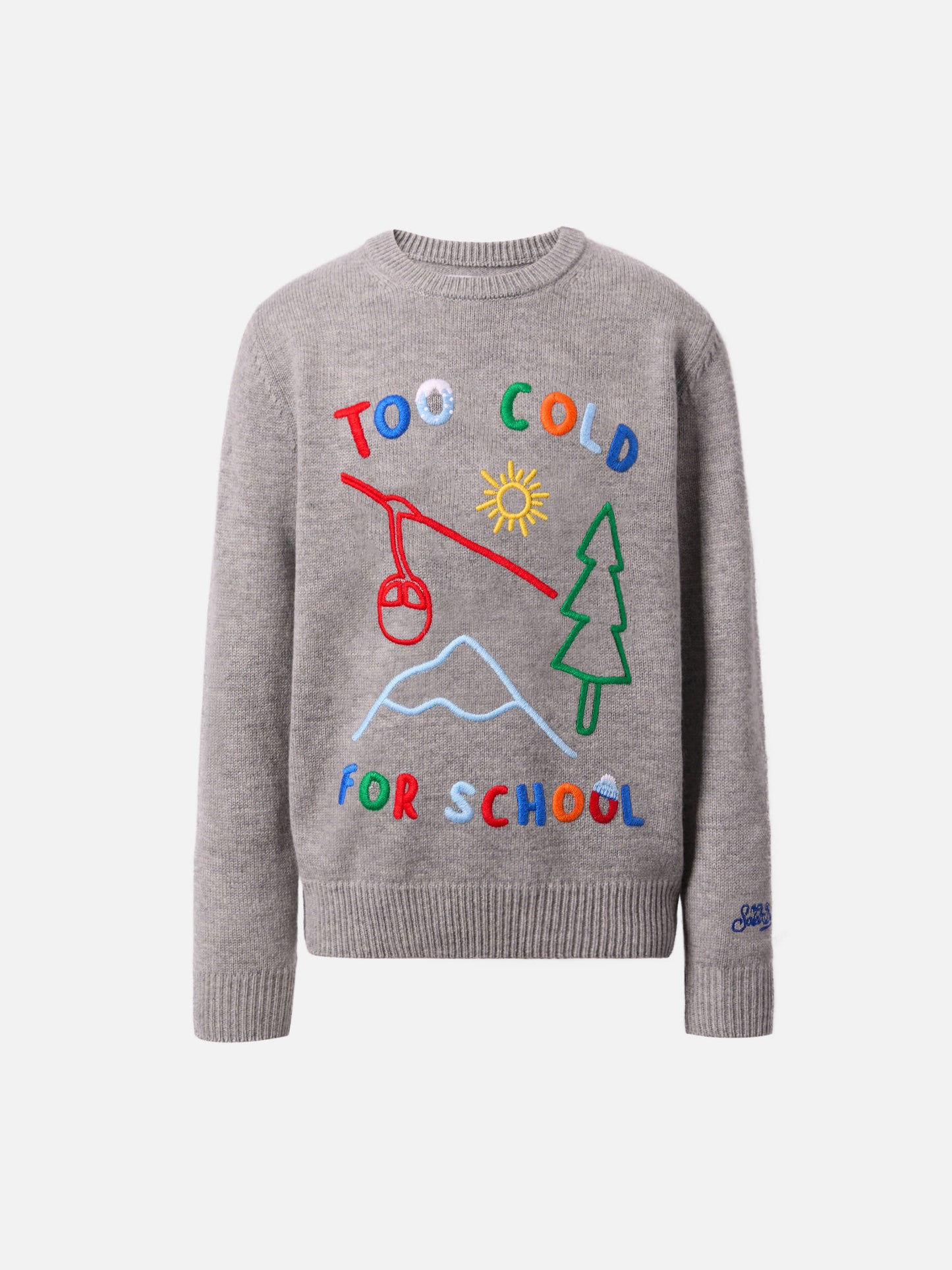 Sweater Douglas in cashmere blend with Too Cold for School embroidery