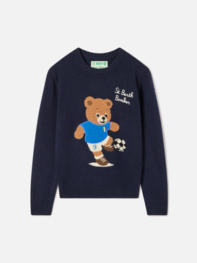 Navy blue Douglas crewneck knit with teddy bear patch