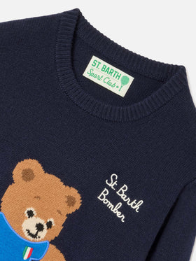 Navy blue Douglas crewneck knit with teddy bear patch