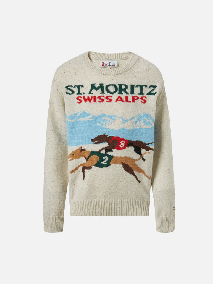 Crewneck Douglas with Saint Moritz postcard jacquard