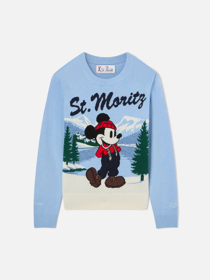 Light blue Douglas crewneck knit with Mickey Mouse intarsia | Special edition