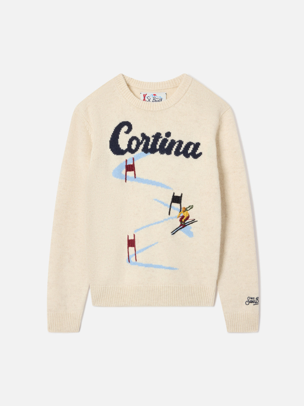 Punto de cuello redondo color crema Douglas con intarsia Cortina 