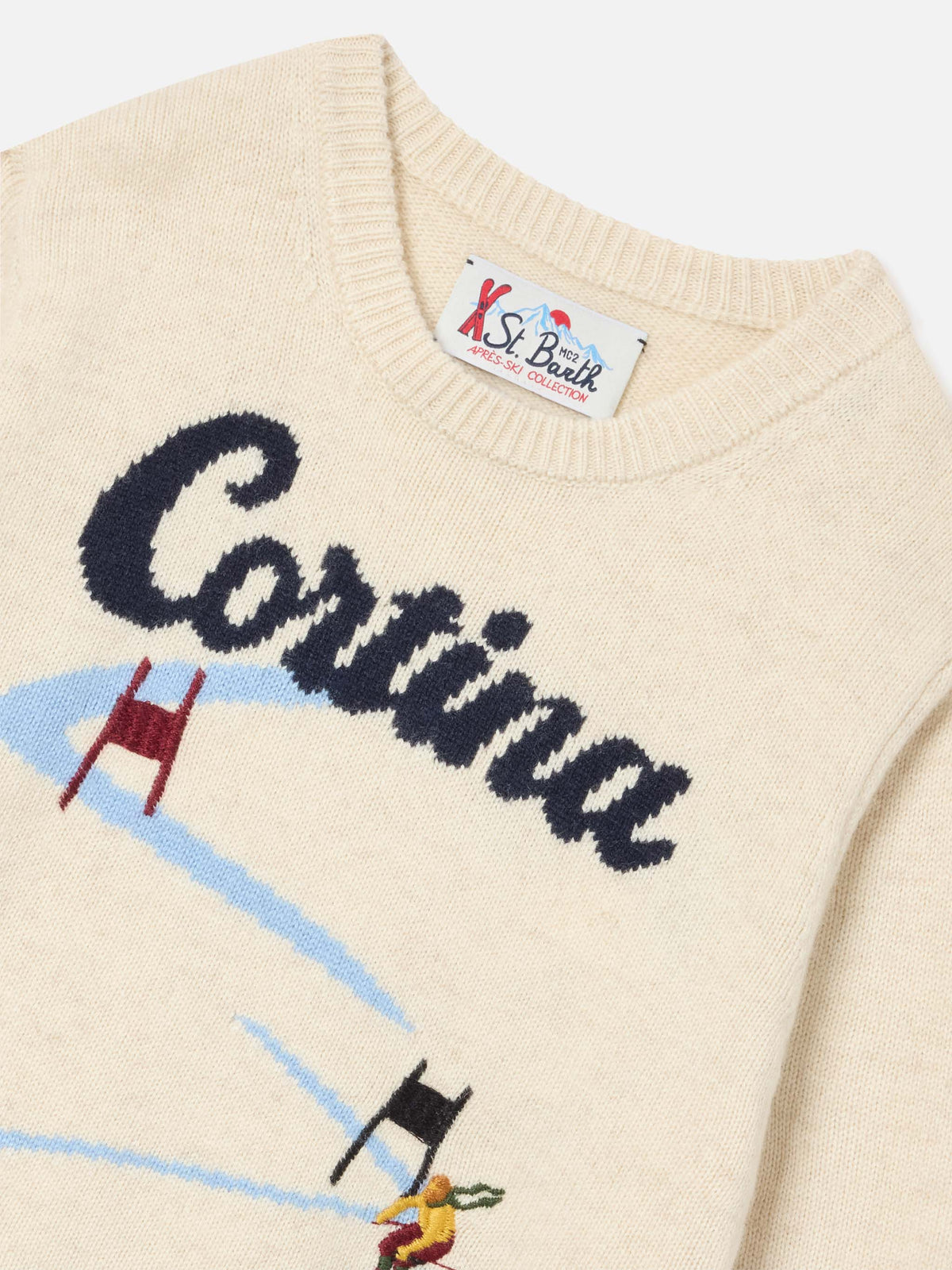 Punto de cuello redondo color crema Douglas con intarsia Cortina 