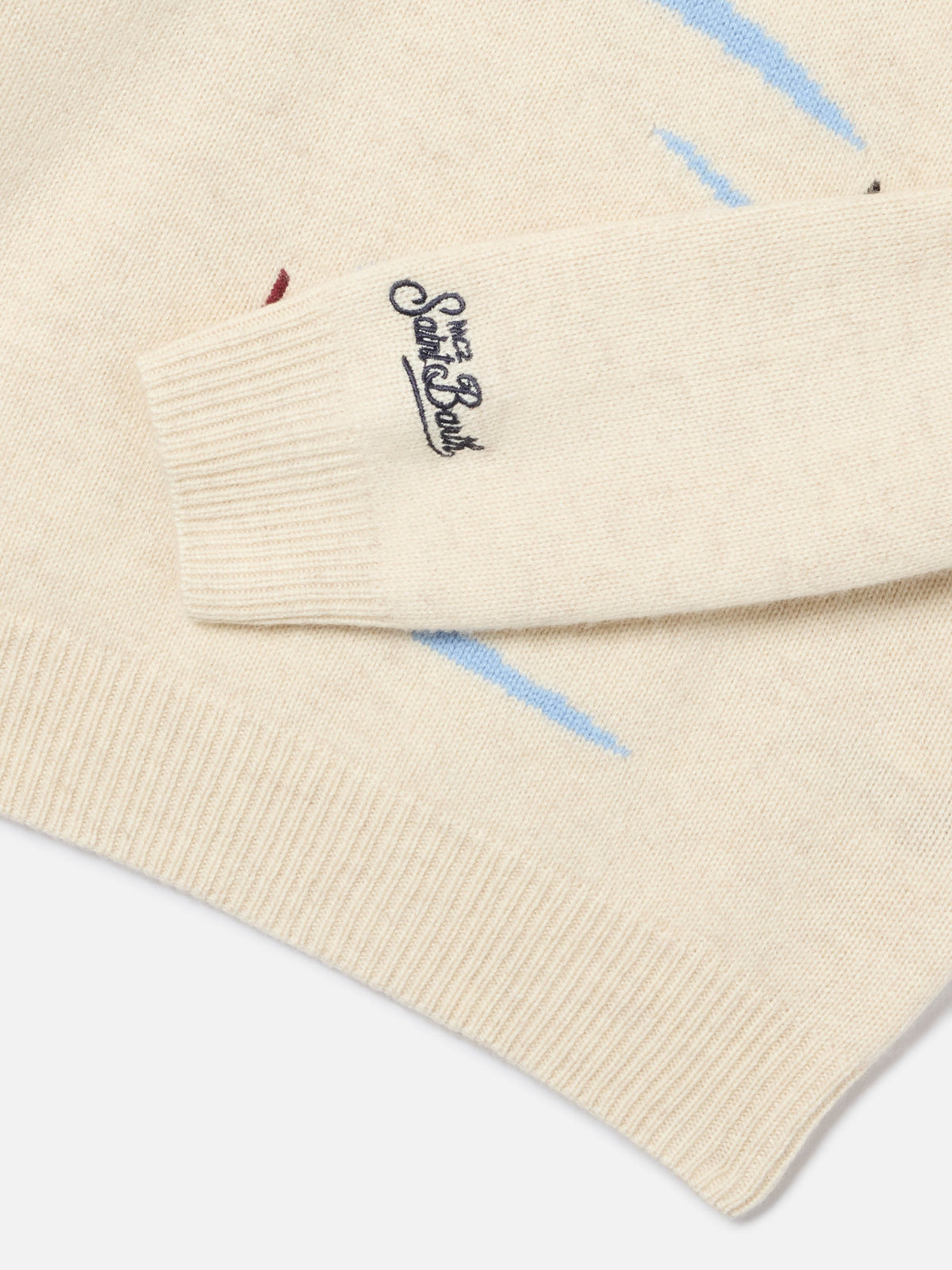Punto de cuello redondo color crema Douglas con intarsia Cortina 