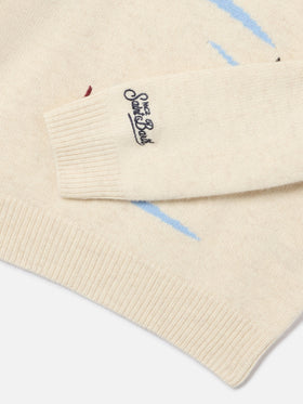 Punto de cuello redondo color crema Douglas con intarsia Cortina 