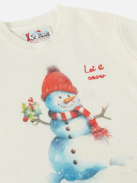 Girocollo Douglas bianco con ricamo Let it snow