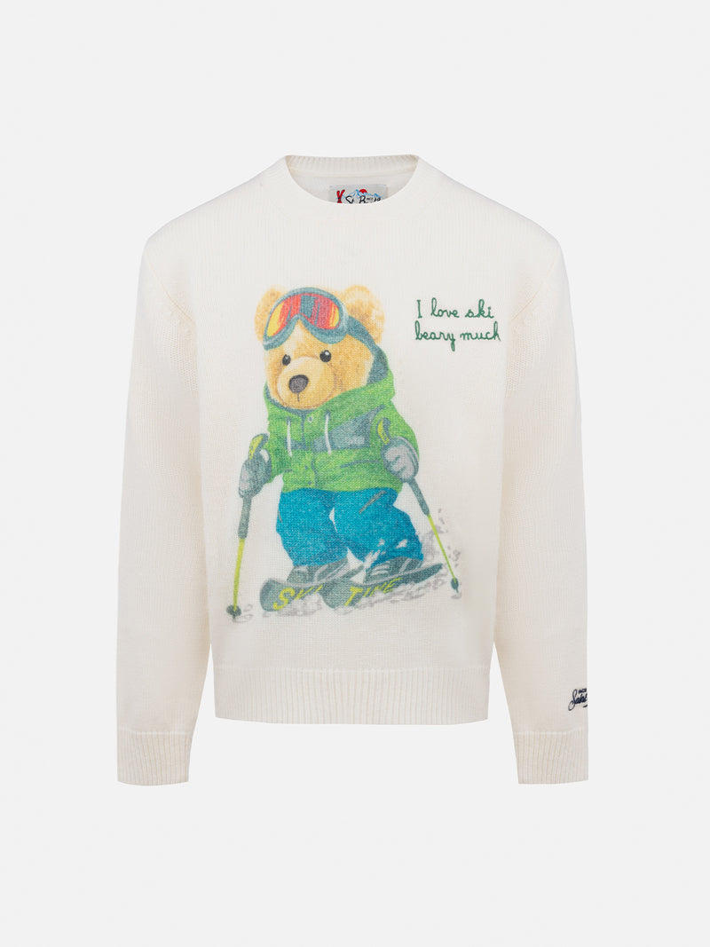 Maglione girocollo bianco da bambino Douglas con ricamo  I Love Ski Beary Much