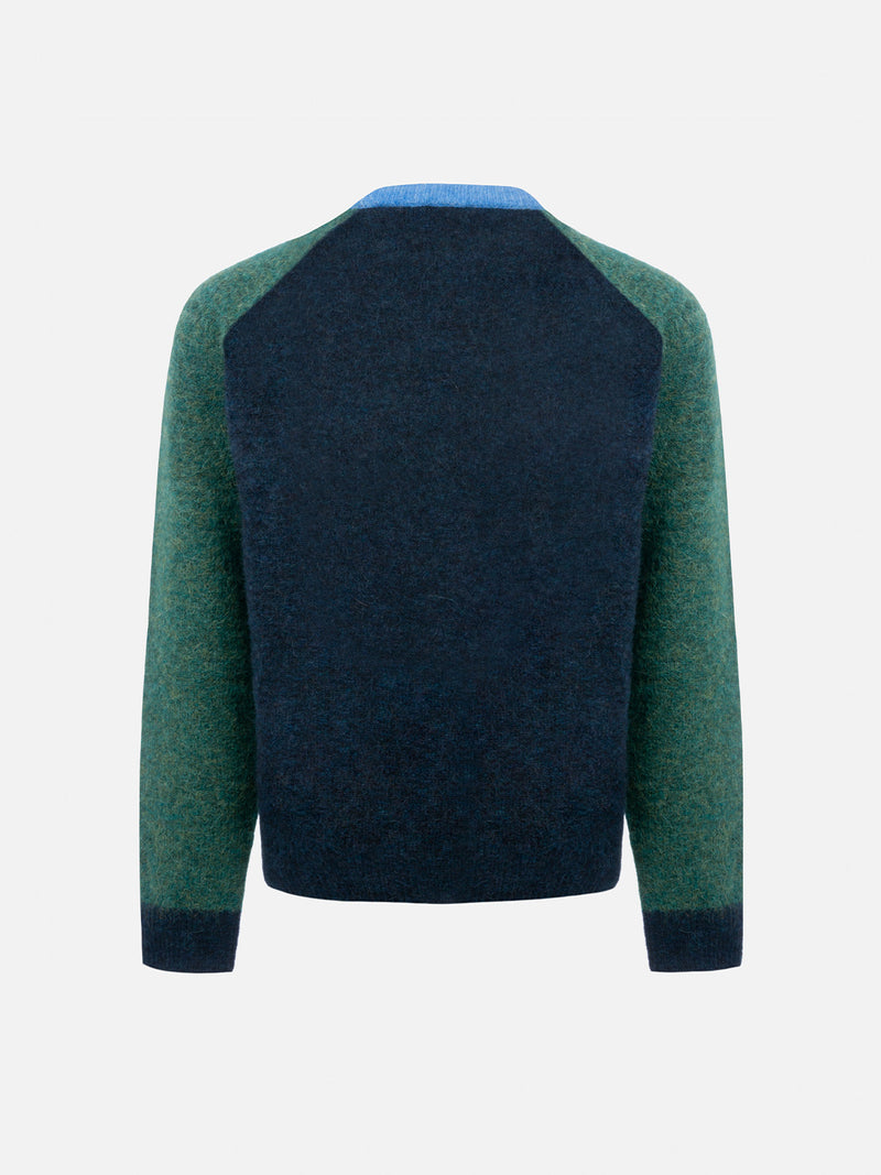 Boy blue and green crewneck sweater Douglas with St. Barth print