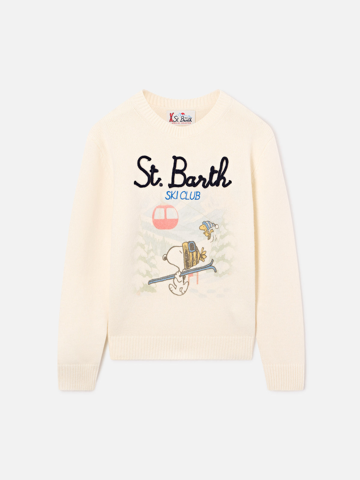 Maglia girocollo Douglas grigia in misto lana e cashmere con intarsio Snoopy | Special edition