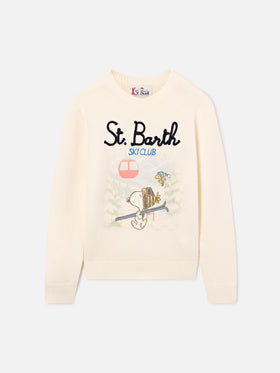 Maglia girocollo Douglas grigia in misto lana e cashmere con intarsio Snoopy | Special edition