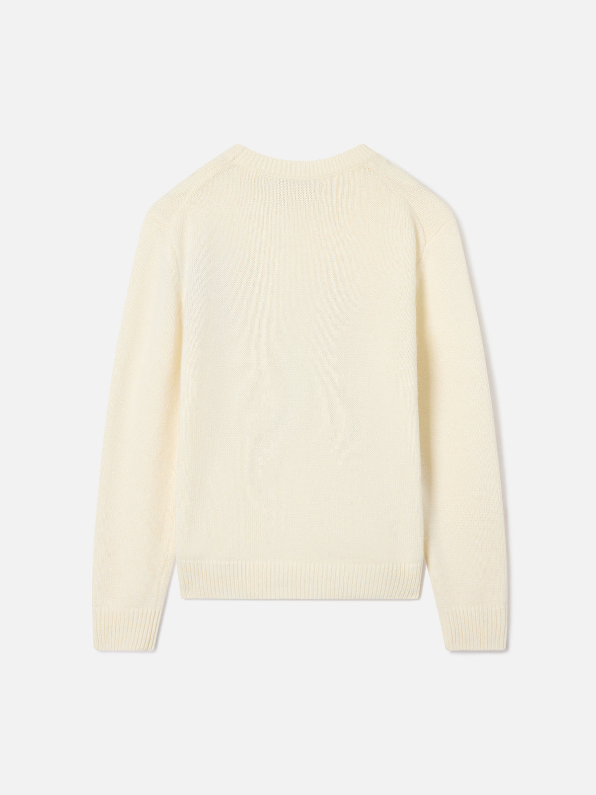 Cremefarbener Crewneck aus Woll- und Kaschmirmischung Douglas mit Teddybär-Intarsie und Stickerei 