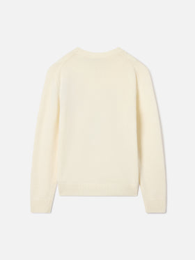 Cremefarbener Crewneck aus Woll- und Kaschmirmischung Douglas mit Teddybär-Intarsie und Stickerei 
