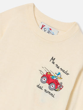 Jersey de cuello redondo en mezcla de lana y cashmere color crema Douglas Light con intarsia de Donald Duck | Special edition 