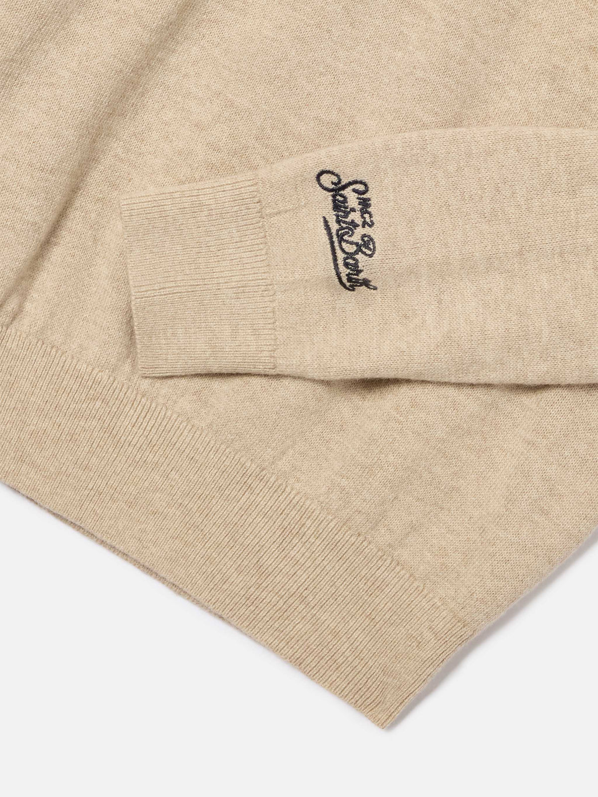 Maglia girocollo Douglas beige in misto cotone e lana vergine con intarsio Sciupa Femmine