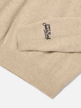 Maglia girocollo Douglas beige in misto cotone e lana vergine con intarsio Sciupa Femmine