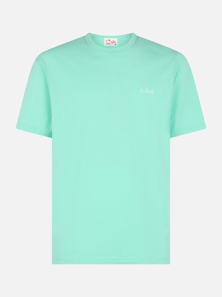 Man sage green cotton jersey t-shirt Dover with St. Barth embroidery - MC2 Saint Barth