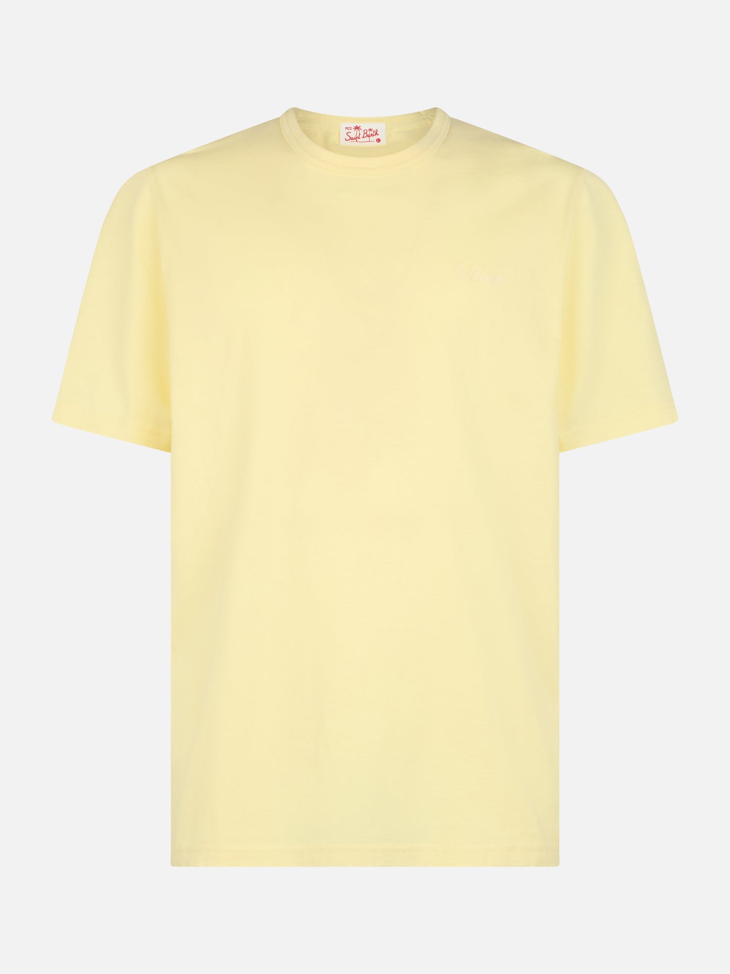 T-shirt da uomo Dover in jersey di cotone giallo pallido con ricamo St. Barth