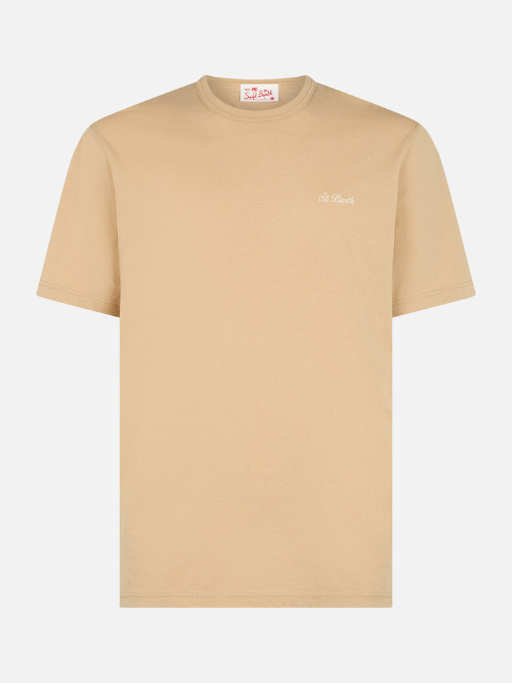 Man beige cotton jersey t-shirt Dover with St. Barth embroidery - MC2 Saint Barth