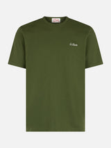 T-shirt da uomo Dover in jersey di cotone verde militare con ricamo St. Barth